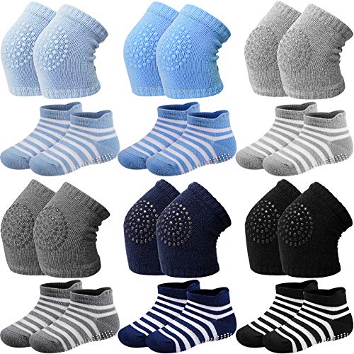 12 Pairs Baby Crawling Anti-Slip Knee Pads Non-Slip Ankle Sock Knee Pad for Baby ()