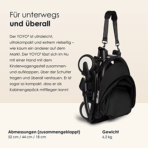 BABYZEN YOYO2 Kinderwagen (Kinderwagengestell Black und 6+ Textile Set Black) - Inklusive Gurt, Rückenlehne, Verdeckbügel, Schultergurt, Aufbewahrungstasche, Sitzpolster und farbgleichem Verdeck – Bild 4