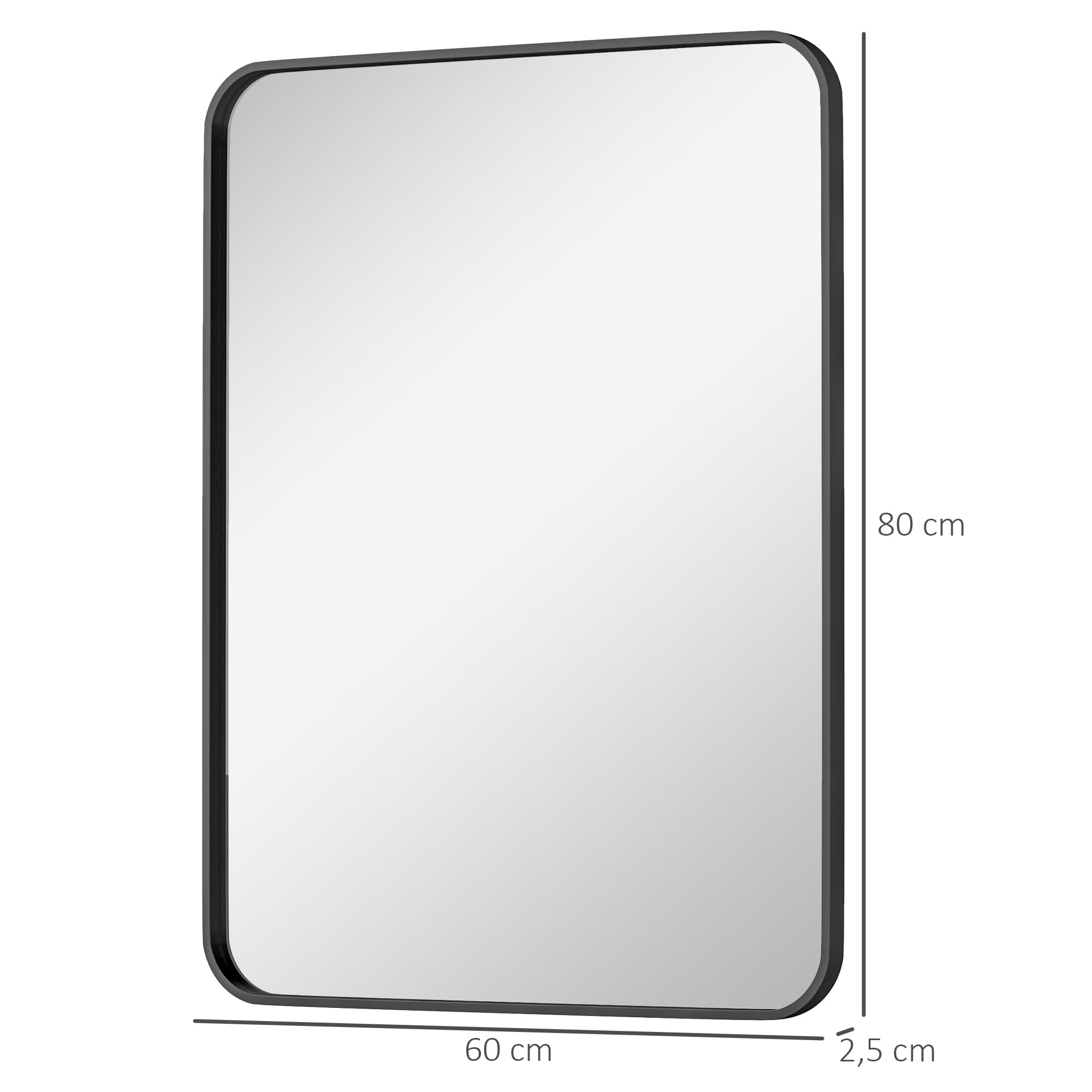 HOMCOM Espejo de Baño 60x90 cm Decorativo con Marco de Metal Negro | Espejo de Pared, con Gancho, Fácil Instalación, para Salón Entrada Pasillo