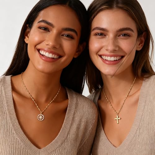 Gold Necklaces Set for Women, 6 Pack Gold Plated Pendant Necklaces with Message Card, Cross Heart Butterfly Necklace for Friend Friendship Party Jewelry Gift3