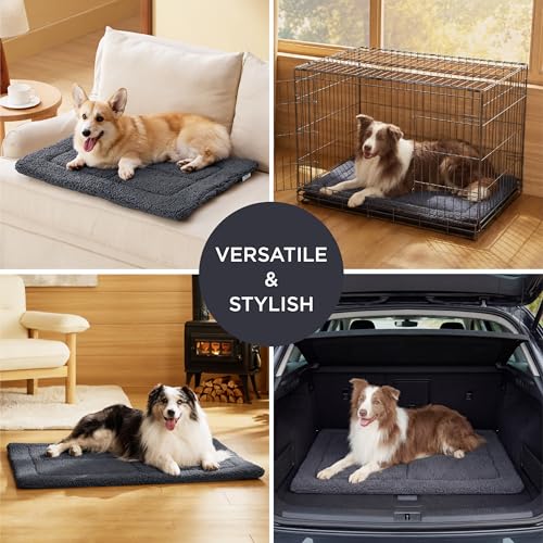 BEDSURE waschbar Hundematte Mittelgroße Hunde - 74x46 cm Hundekissen mittelgroße Hunde mit hochdichter Schaumstofffüllung, Sherpa-Plüsch waschbar Hundematratze, dunkelgrau