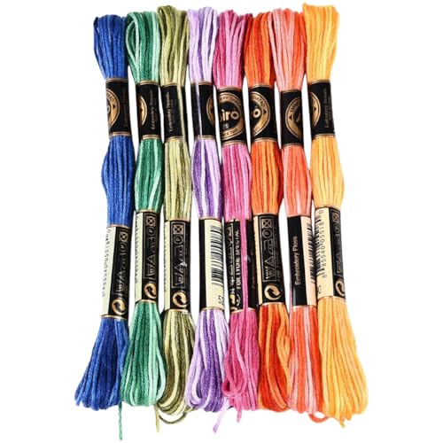 Image of 8 Skeins 70 Yards 6 Ply Cross Stitch Floss Variegated Polyester Embroidery Threads Colorful Friendship Bracelet String Gradient Yarn Bulk for Sewing Making Jewelry Needlecraft Knitting DIY