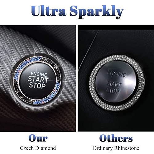 Image of ToBeQueen Light Blue Push Start Button Cover Interior Decoration, Crystal Diamond Rhinestone Blue Car Ring Stickers, Women Bling Car Accessories,Light Blue and Black