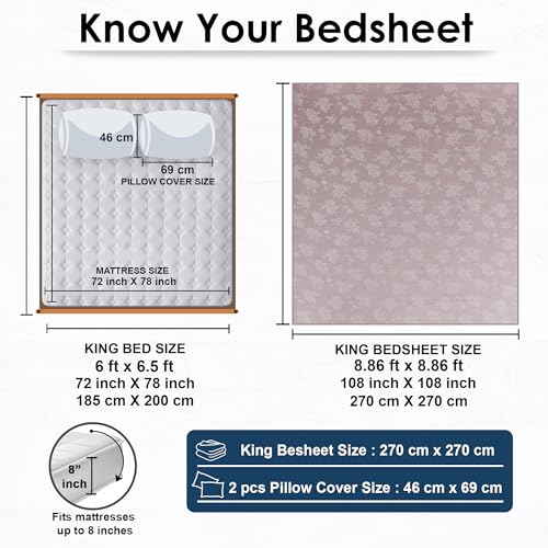 Image of Story@Home 500 TC Long Staple Premium Cotton Compact Yarn Bedsheet King 108 x 108 Inches Floral Soft Flat Sheet with 2 Pillow Covers 18 x 27 Inch -Ivory