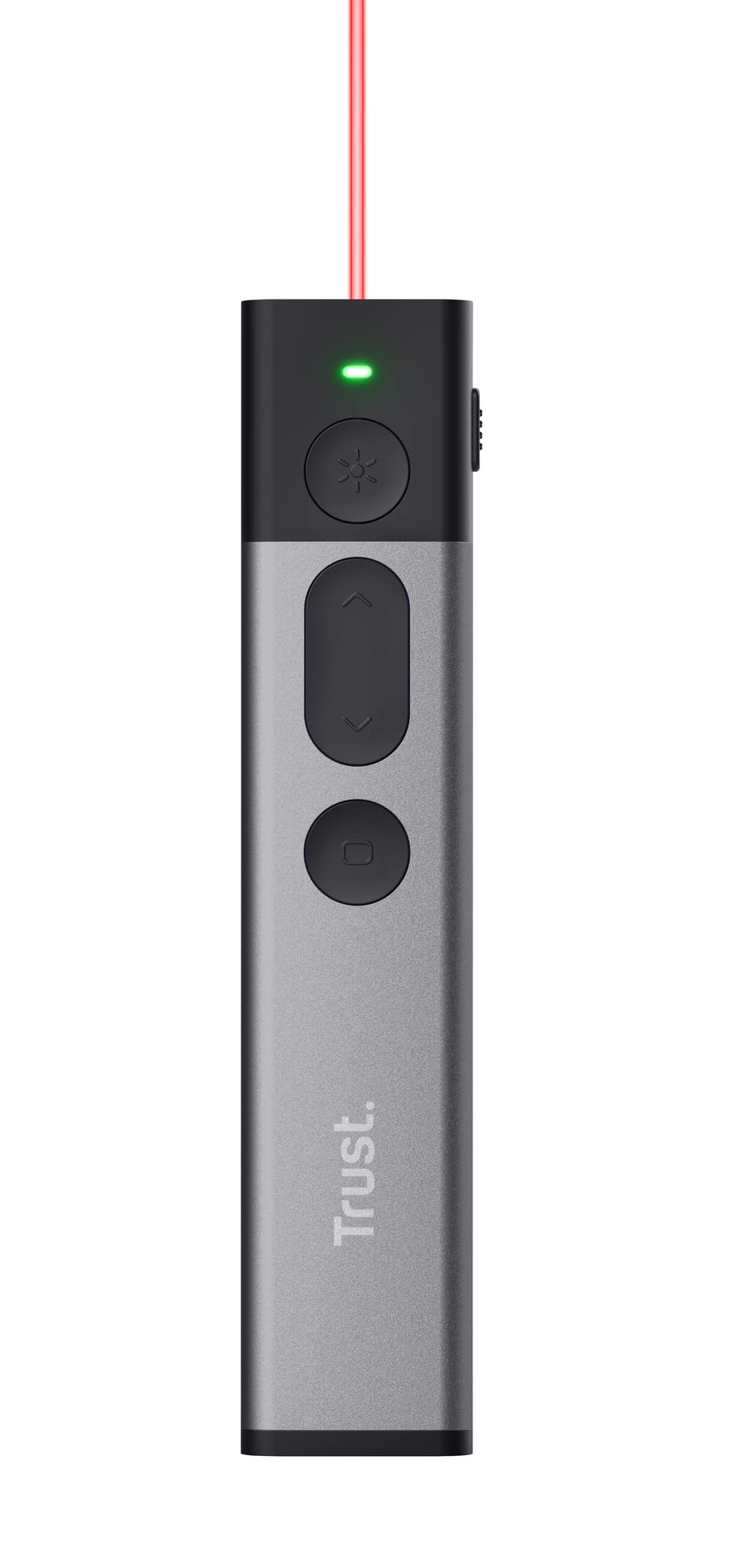 Trust Kazun Drahtlose Laser Präsentationshilfe mit 4 Powerpoint-Funktionen, Ultraflachen Design, Aluminiumgehäuse, Extra Große Reichweite 30 m, für PC/Laptop - Grau