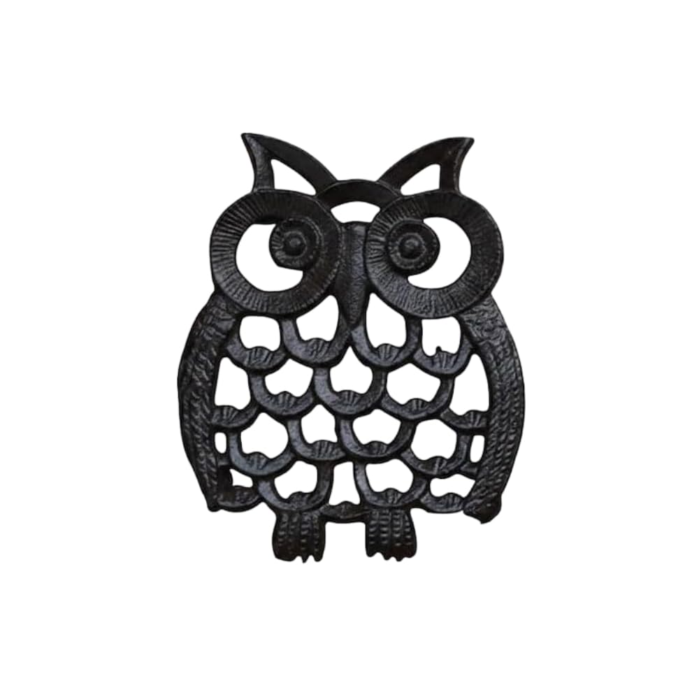 Rustic Cast Iron Trivet Owl Hot Pot Stand - Heavy Duty Heat Resistant Mat and Worktop Saver - Decorative Kitchen Counter Protector for Cast Iron Pan, Skillet, Teapot Stand and Oven Dish (Small)