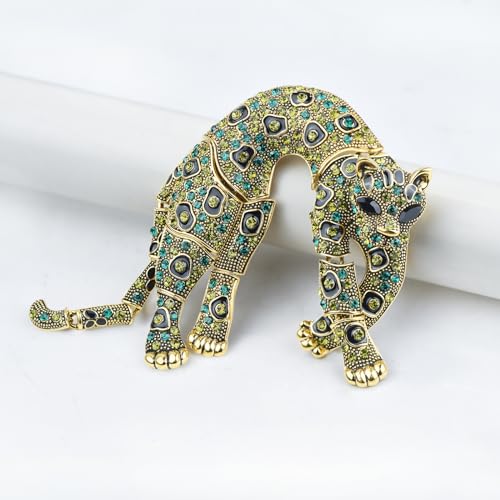 Image of Vintage Crystal Shell Leopard Brooch Lapel Pin Breastpin Rhinestone Animal Jewelry for Men Women