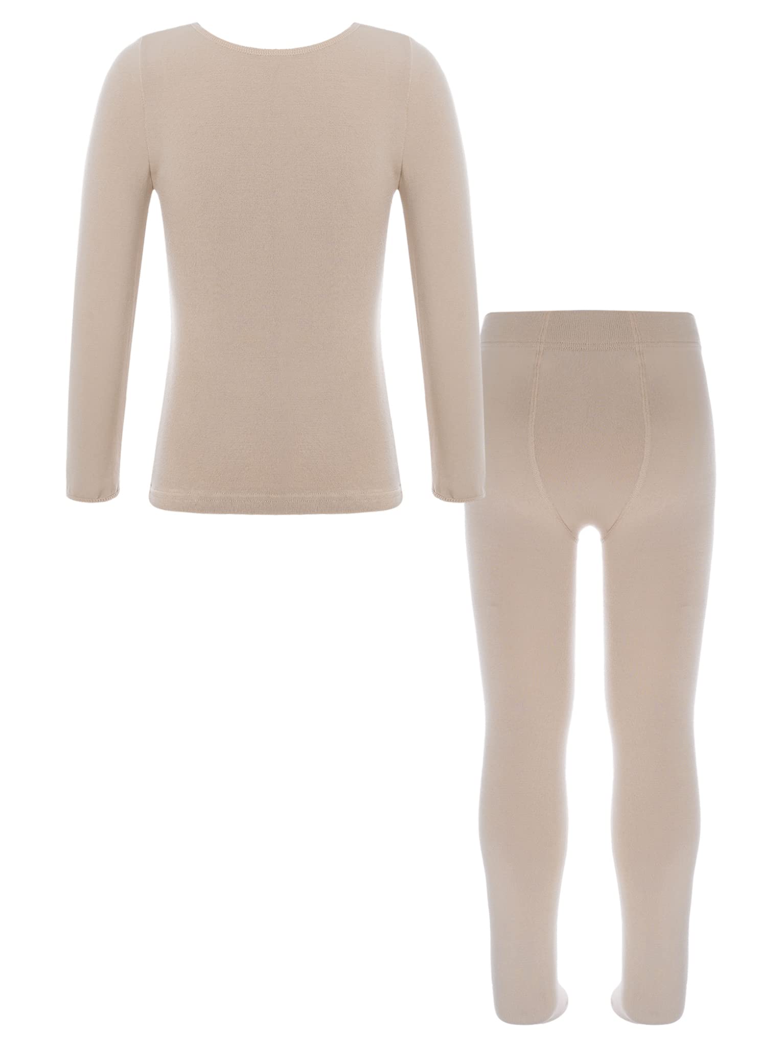 Mufeng Kids Girls Thermal Underwear Suit Stretchy Gymnastics Ballet Dance Shirts Sweatshirt and Pantyhose Leggings Set Type D Nude 4-6 Years