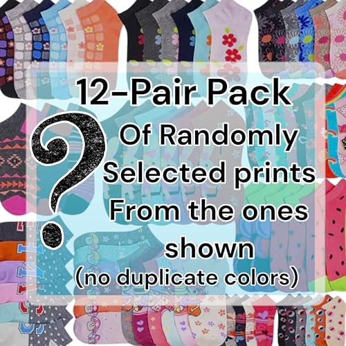ToBeInStyle Children's Pack of 12 Pairs Low Cut Random Print Assortment Ankle Socks for Boys and Girls2