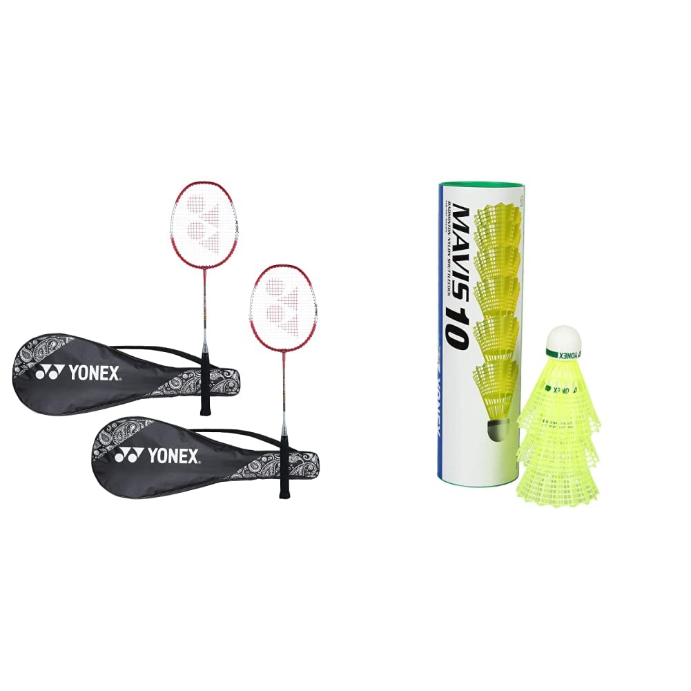 YONEX ZR 100 Light Aluminium Blend Badminton Racquet with Full Cover (Red) - Set of 2 & Yonex Mavis 10 Nylon Shuttlecock, Yellow, Pack of 6 | Made in Japan (Green Cap) (B0BB6M8W24) Amazon Price History, Amazon Price Tracker