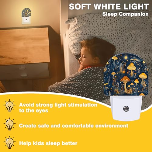 Image of Night Lights Plug into Wall Mystical Mushroom Forest Night Light Dusk to Dawn Smart Sensor Decorative Round Led Lamp for Bedroom Kitchen Hallway Nightlight for Women Men