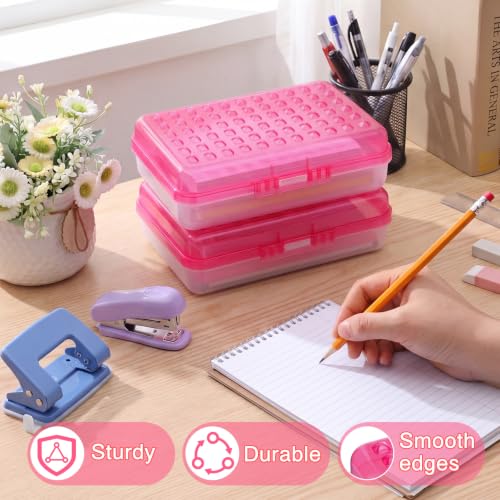 Image of Blulu 6 Pack Plastic Pencil Boxes Bulk Large Pencil Case,Pink | 8.5 x 5.5 x 2.4in, with Snap Lid, Large Capacity Pencils Holder for Organize and Carry, Watercolor Pens Stationery for Office