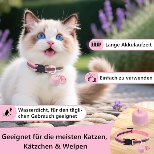 Katze GPS Tracker Hund Kompatibel mit iOS & Android, Weltweite Standortverfolgung, Katzen Halsband GPS Trackers Ohne ABO, Mini Pet Tracker für Katzentracker Katzentracking Peilsenders (Rosa)