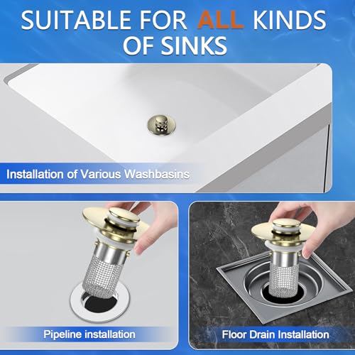 Image of Bathroom Sink Drain Strainer,(4PCS) Pop-up Sink Drain Strainer with Removable Stainless Steel Strainer Basket Hair Catcher, Bathroom Sink Strainer for Bathroom Sink Stopper Replacement