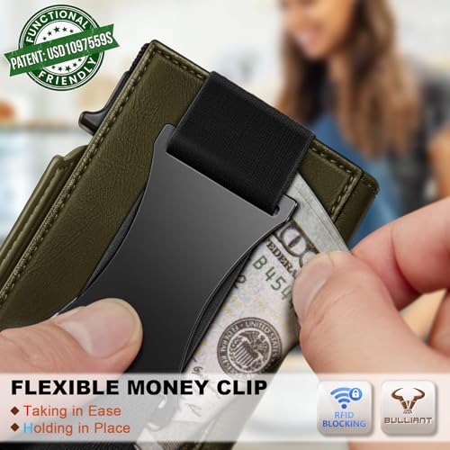 Image of BULLIANT Men Slim Leather Wallet Metal Case Money Clip-Magnetic Closure