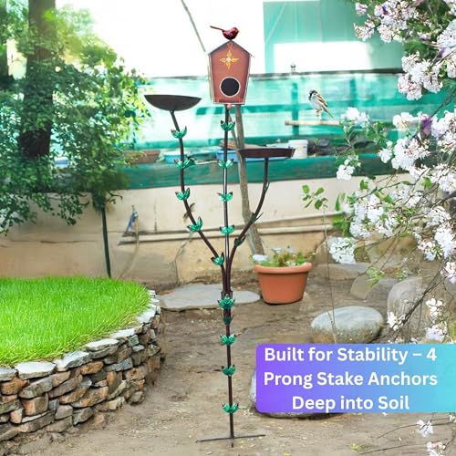 Image of 5ft Tall Large Iron Bird Feeder Stand with Bird Nest & Water Bowl, Decorative Outdoor Garden Lawn Bird House Feeding Station for Sparrows
