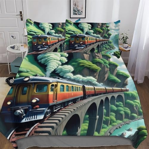 HHXXXHH Steam Train - Funda de edredón con fundas de almohada de 2 piezas, funda nórdica de microfibra con juego de cama para adultos (135 x 200 cm)