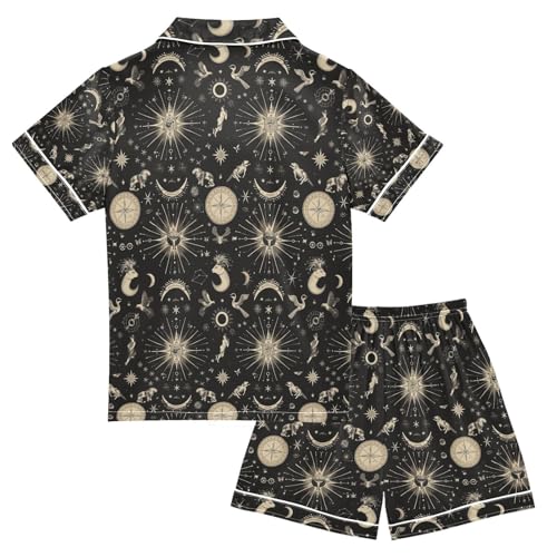 senya Zodiac Signs 1 Satin Summer Pajama Sets Silk Short Sleeve Button Down Sleepwear2