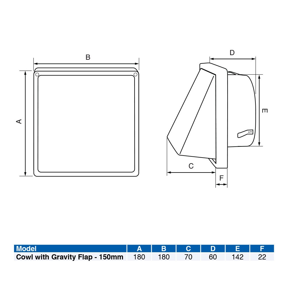 Airflow 150mm Stainless Steel Square Wall Vent Outlet with Gravity Flap - Image 4