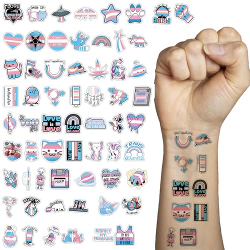 OHREN 60 Stück Transgender Pride Stickers Set LGBT Stickers, Abziehbilder Tattoo Aufkleber für Feiern, Gay Partys, Pride Festivals, Pride Parade