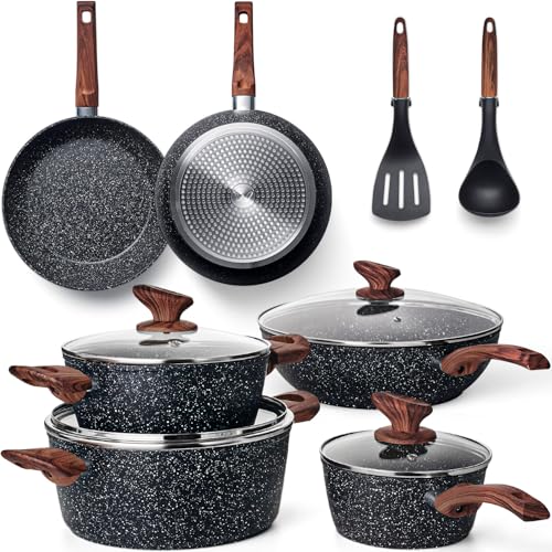 12-Piece Saucepan Set with Non-Stick Coating - Cooking Pot Set with Lid - Induction Pots & Pans Set for All Hobs - Cookware for Gas Stoves and Ceramic Hobs