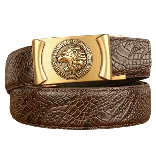 Ceinture à cliquet pour homme boucle automatique tête de lion motif crocodile noire