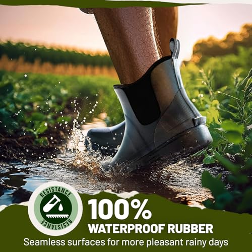 Furuian Men's Steel Toe Rain Boots Ankle Rubber Work Boots Chelsea Rain Boots Waterproof Mud Shoes Non Slip Construction Shoes for Agriculture, Industrial Working, Hunting3