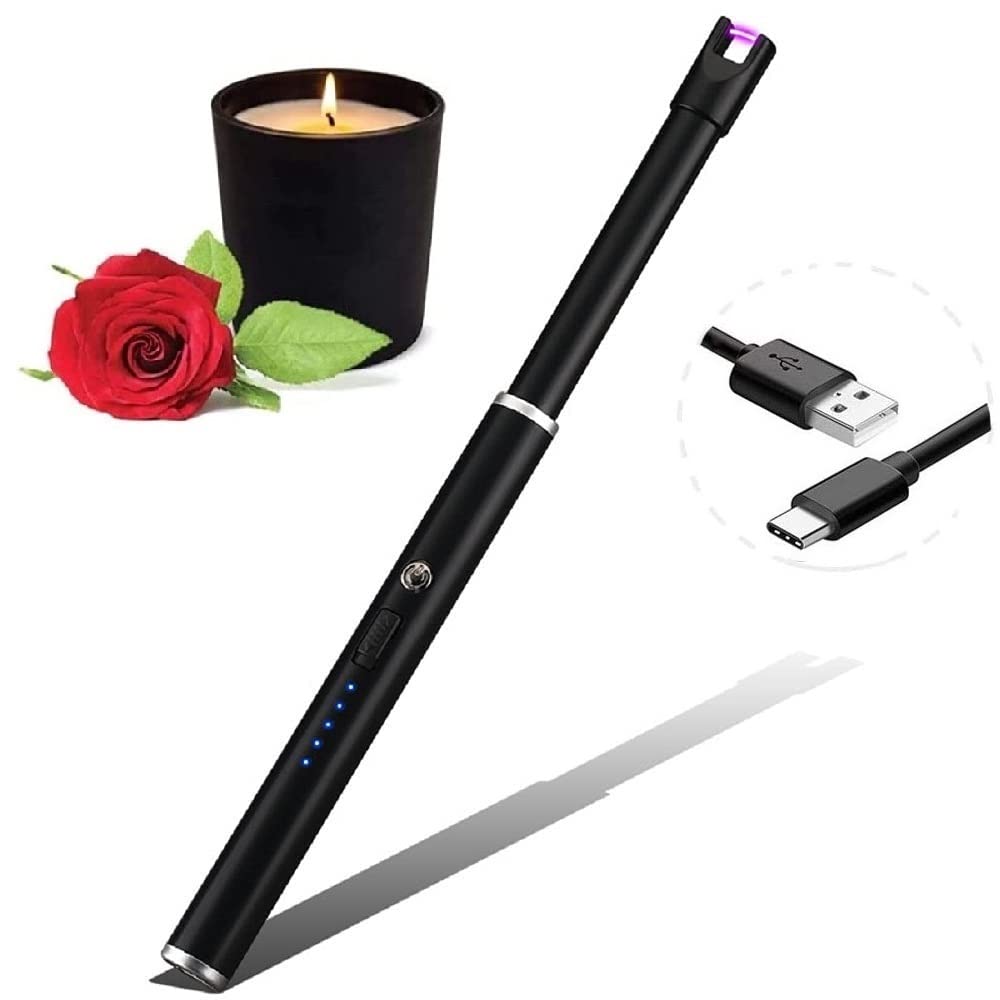 MAULION™ USB Without Flexible Rechargeable Electric Lighter for Kitchen, Pooja Room, Candles, BBQ, Multi Purpose Use & Windproof, Candle Lighters, Grill Lighters, Arc Lighter Rechargeable, USB Lighter For Candles, Electric USB Lighter, Candle Lighter Flame (Fix Lighter, Black)