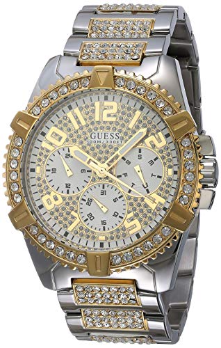 Relógio Guess com detalhes em cristal, tom prateado/dourado, 48 mm