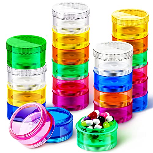 Image of Sieral 6 Set 7 Days Stackable Pill Organizers 7 Compartments Round Pill Boxes Tower Weekly Vitamin Individual Storage Containers Travel Cases with Lids for Medications, Vitamins and Supplements