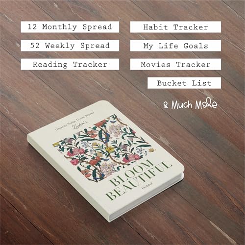 Image of Zaslan 12 Months Undated Planner, 12 Monthly Spreads, 52 Weekly Spreads, Habit Tracker, Utility Pages, 100 GSM, A5 Size (Bloom Beautiful)