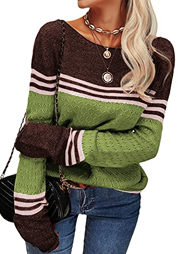 Image of Danedvi Womens Fall Fashion 2026 Sweaters Colorblock Lightweight Striped Crewneck Winter Trendy Pullover Tops