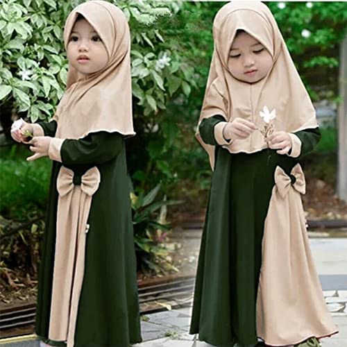 OBEEII Girls Two-Piece Muslim Prayer Dress Set Long Sleeve Full Length Maxi Dress Abaya Kaftan with Scarf Hijab2