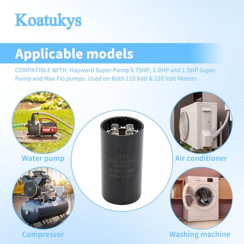 Koatukys 161-193 uf/MFD 110-125 VAC ±20% 50/60 Hz CD60 Round Motor Start Capacitor for Hayward Super Pump Used on Both 110 Volt & 220 Volt Motors, Fan Motors, Central Air-Conditioners, Heat Pumps