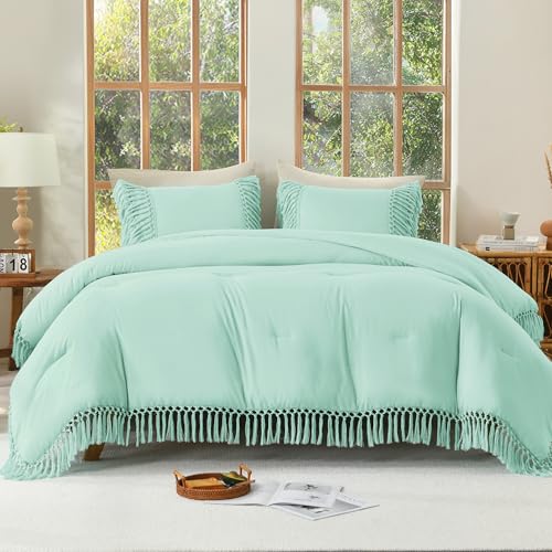Image of Andency Comforter Full Size Set Mint, Boho Lightweight Vintage Soft Bedding Comforter Sets, 3 Pieces Bed Set (79x90In Comforter & 2 Pillowcases)