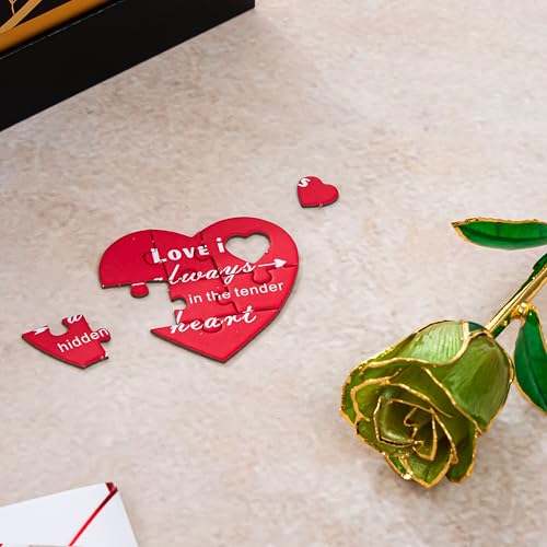 Mikasol Real 24K Gold Dipped Realistic Rose – Timeless Lifelike Bloom with Heart Puzzle Base – Romantic Gradient Green Flower Gift for Her, Wife, Girlfriend, Mom – Birthday, Anniversary, Mother’s Day - Image 5