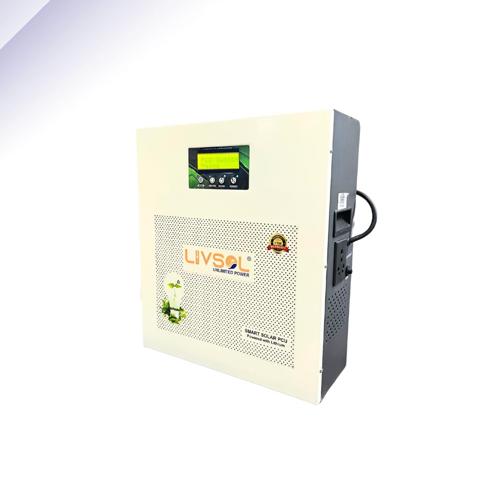Livsol L-Ion 3500 3KVA Smart Solar Inverter With Upto 12 Years Long Life Inbuilt 2560Wh Lifepo4 Lithium Battery I Run 1 Hp Motor I For House,Office,Villa,Commercial,Clinic I Backup Time: 6 Hrs@400Watt