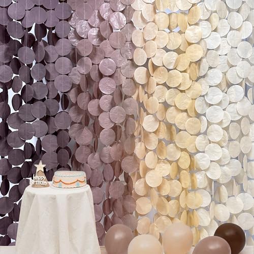 Image of 205Ft Brown Party Decorations Ombre Cream Tan Brown Boho Circle Dots Backdrop Streamer Tissue Paper Hanging Garland for Neutral Rustic Cowboy Western Teddy Bear Safari Woodland Birthday Party