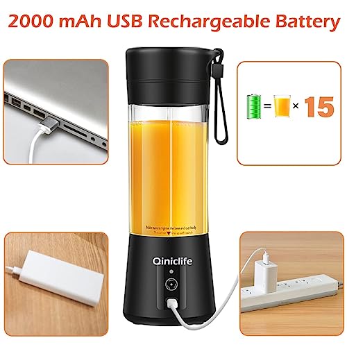 Portable Blender,Travel Blender,Mini Blender,Personal Mixer Fruit Rechargeable with USB,380ml,Fruit Juice for Great Mixing(Black) - Image 5