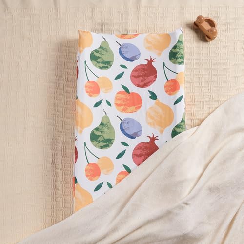 Image of Baby Changing Pad Cover, Changing Table Cover for Girls Boys, Ultra Soft Breathable, 2 Pack Fruit Shadow & orangish