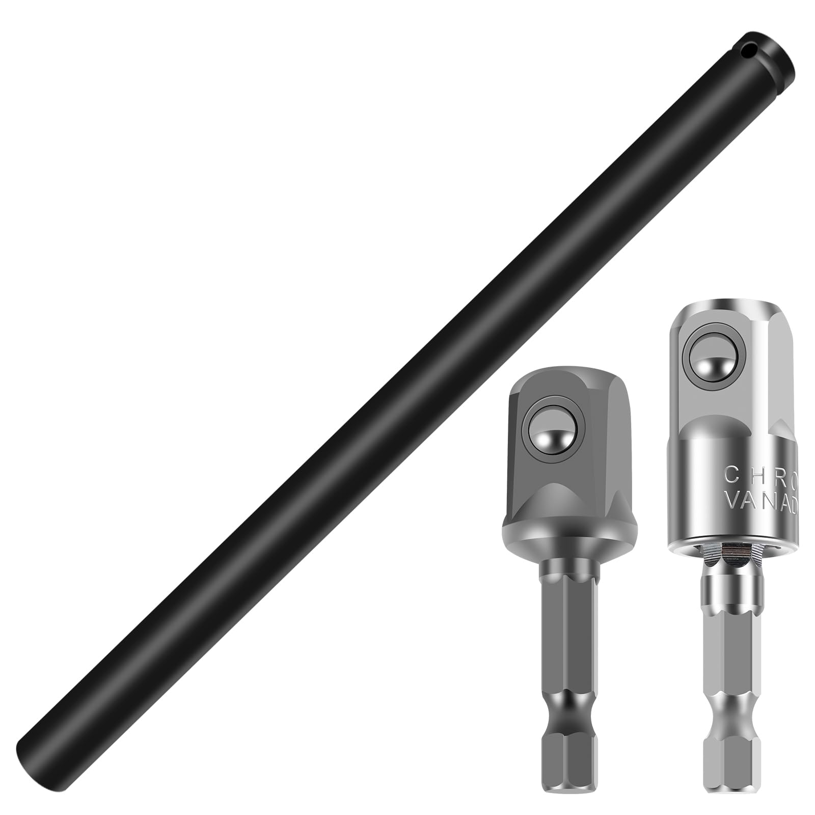 Fyrome 9/16 inch Hollow Socket with 360 Rotatable Adapter, 1/2 inch Impact Grade Socket Adapter, High Hardness Hollow Nut Driver, Overhead Fastening Application