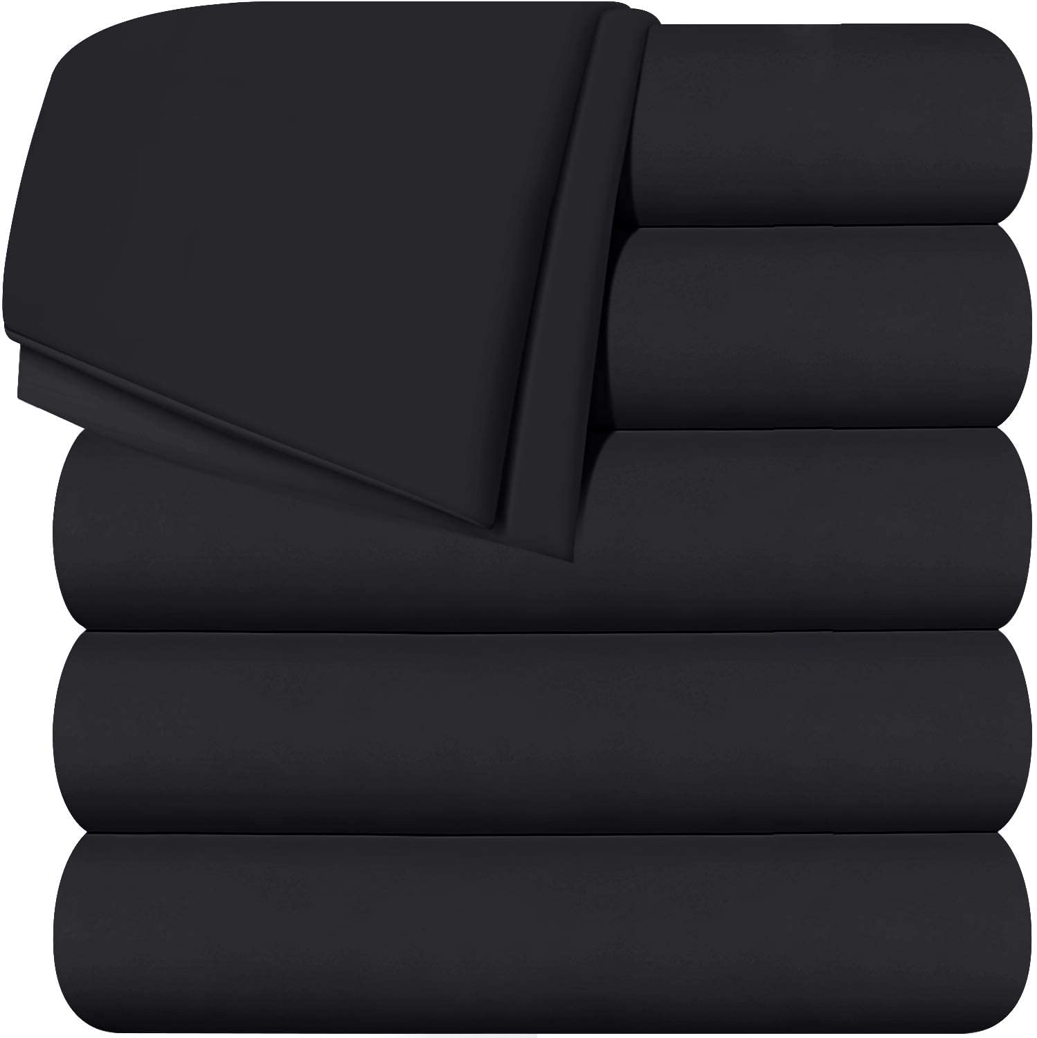 linenaffairs Flat Sheets - Pack of 6 Soft Brushed Microfiber Fabric Shrinkage & Fade Resistant Top Sheet Easy Care (Double 90x100 inch Black)