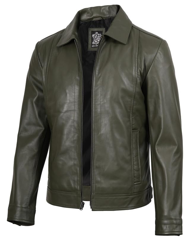 Image of Blingsoul Vintage Distressed Leather Jacket for Men - Shirt Collar Genuine Lambskin Mens Leather Jacket