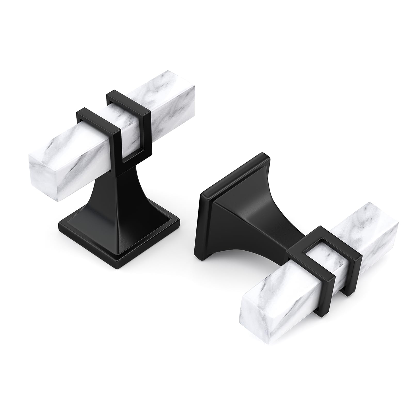 Lepatape 10 Pack Marble & Black Cabinet Knobs, 2 Inch Square Drawer Knobs for Kitchen & Dresser