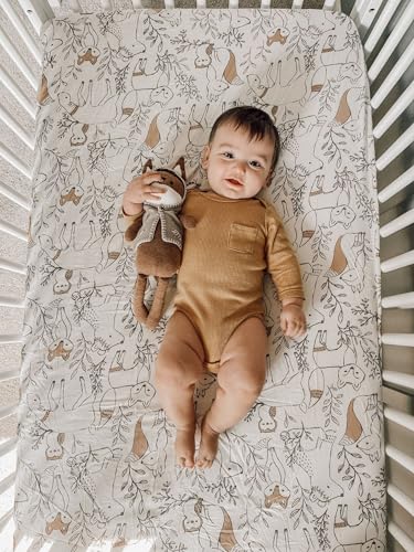 Image of Crane Baby 100% Cotton Sateen Fitted Baby Sheets, Breathable, Fits 28X52 Standard Mattress, Gender Neutral Bedding, Woodland Animal Crib Sheet