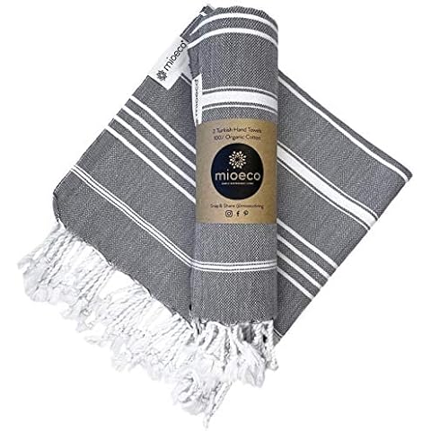 Türkisches Handtuch aus Bio-Baumwolle - 51 x 96 cm, groß, klassisches Luxus-Set mit 2 Stück - dekorative Handtücher für Bad, Küche und Zuhause - super saugfähig und schnell trocknend Cover