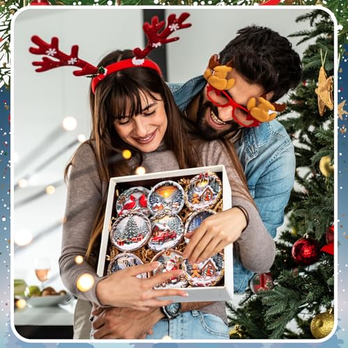 Image of Vercraft 24 Pcs Christmas Wooden Ornaments for Christmas Tree Vintage Round Xmas Decorations 3D Cardinal Snow Scenery Ornaments Santa Claus Scene Hanging Decoration for Winter Farmhouse Home Party