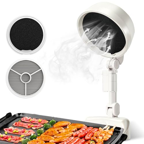 Campana extractora portátil para interiores y exteriores, campana extractora de escritorio de 3 velocidades con altura ajustable, ventilador de escape de cocina recargable con taza de aceite, filtro