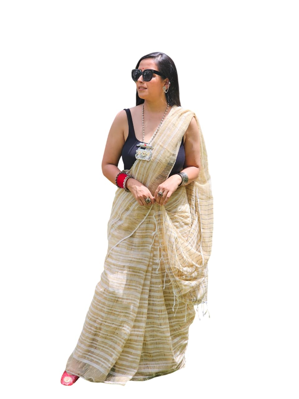 Handloom Ghicha saree - Beige-image-30