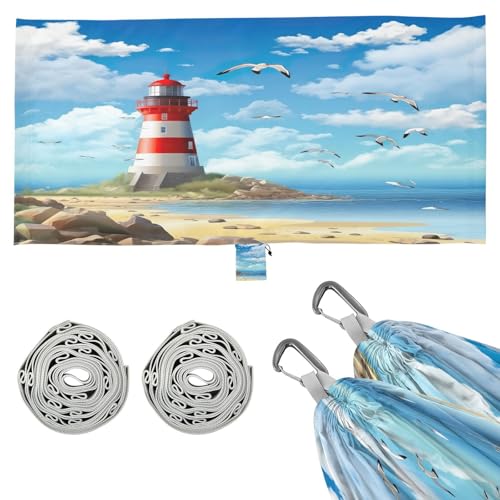 Haskirky Manga Lighthouse Camping Hammock, Single Portable Hammocks with Tree Straps & Attached Carry Bag, 330Lbs Capacity Perfect for Outside Indoor Hiking Beach Backpack Travel